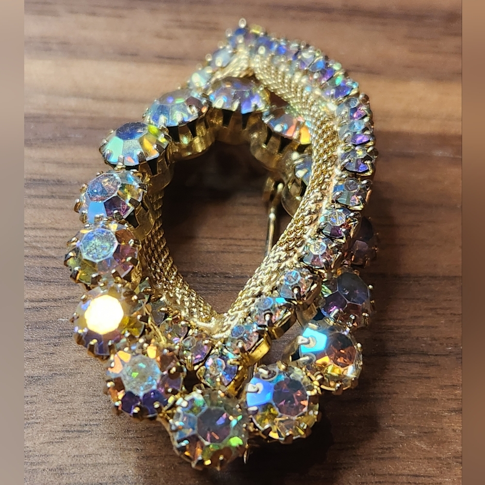 Vintage MCM Double Marquis AB Rhinestone Brooch Aurora Borealis - Picture 7 of 9